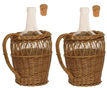 lilawelt24 2x Flasche 2L mit Weidenkorb + Korken Weinflasche| Likörflasche |Essig-Öl Flaschen | Schnapsflasche |Karaffe