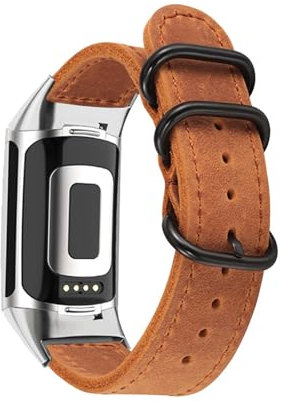 Armbänder für Fitbit Charge 4/Charge 3 Armband, PU Weich Leder mit Schnalle Rostfreiem Stahl Armband für Fitbit Charge 4/Charge 3 Armbänder für Herren Damen Armband mit Fitbit Charge 4/Charge 3 (C)