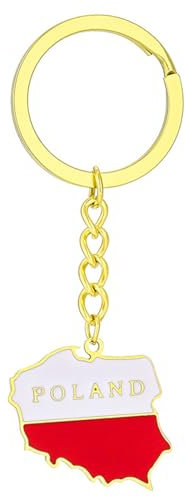 Scnvsi Exquisiter Schlüsselanhänger mit Polen-Flagge, langlebiger Polen-Karten-Schlüsselanhänger, verblassender Schlüsselhalter aus Titanstahl für Reisende