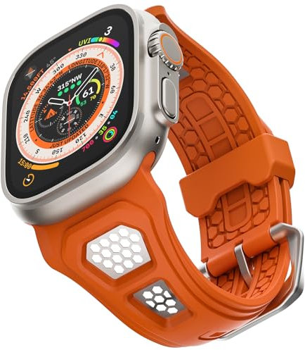 ULTIMAL Compatible with Apple Watch Straps Series 10/9/8/7/6/5/4/3/2/1/SE/SE2 Ultra 2/1, Rugged TPE Band for iWatch Strap 46mm 45mm 44mm 42mm 49mm (Orange)