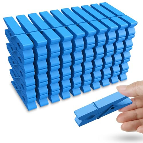 Lot de 50 pinces à linge en bois colorées de 7,4 cm bleu foncé pour pinces à linge pour photos décoratives, petites épingles à linge colorées en bois