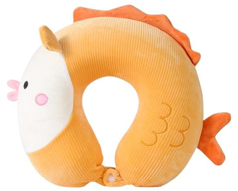Nackenkissen, Kinder Memory Foam Reisekissen Niedlich Tier Nackenhörnchen Fisch U-förmiges Kopfkissen 31×36.5 cm für Reise in Flugzeug Auto Büro Heim (Gelb)