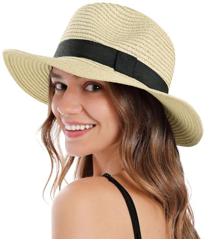 OZERO Sonnenhut Strohhut Strandhut Sommerhut: Damen und Herren UV-Schutz Panamahut (Polyester, Beige)