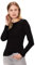 Ladies Women Plain Tshirt Womans Long Sleeve Scoop Neck T Shirt TOP Plus Size UK 8-22 (UK, Alpha, M, L, Regular, Regular, Black)