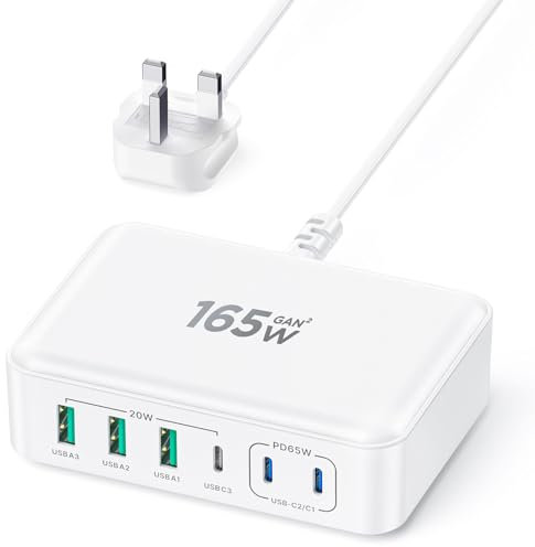 USB C Charger,Type C Plug 165W 6-Port Charging Station Hub GaN Chargers PD Fast Charger Plug USB C Laptop Charger Multi Plug for iPhone 16 15 Pro Max Plus,Samsung,MacBook Pro/Air,iPad