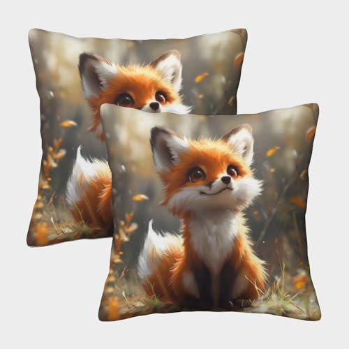 NoveAurora Fuchs dekokissen 2er Set Kissenhülle Sofakissen für Sofa Schlafzimmer Gartenbett 50x50cm