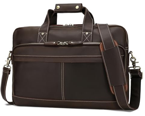 LANNSYNE Vintage Aktentasche aus Vollnarbenleder für Herren, Laptop-Aktentasche für 17,3-Zoll-Laptops, Braun