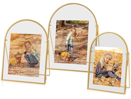 Jajamy 3er-Set schwebende Bilderrahmen in Gold, 4 x 6, 5 x 7, 6 x 8 gewölbte schwebende Glasrahmen, Vintage-Bilderrahmen aus Messing und Gold für die Tischpräsentation von Kunstwerken
