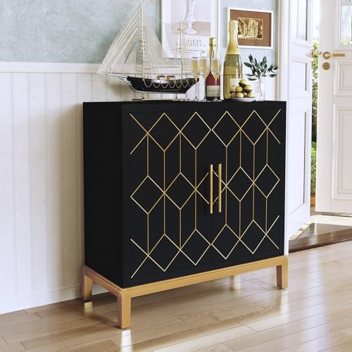 Sideboard Storage Cabinet, Kitchen Wooden Sideboard Modern Large Living Room Sideboard Cupboard with 2 Door Buffet Table for Living Room, Kitchen, Dining Room, Hallway, Black