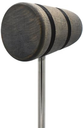 Low Boy Wood Bass Drum Beater - Versatile Mid-Weight Bass Drum Beater with Durable Wood Surface & Aerospace-Grade Steel Rods (Silver with Black Stripes, 1-Pack)