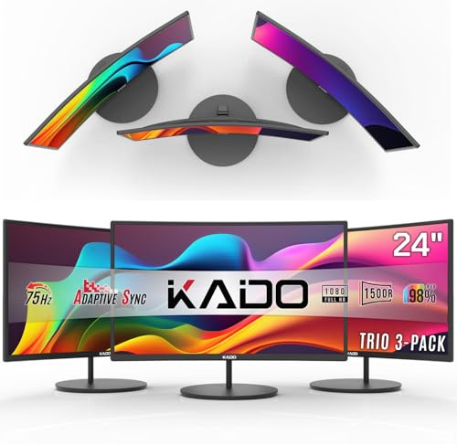 Kado - 3 Pack 24 Curved Computer Monitor, 1920x1080, 1500R, 75Hz, VESA Mount, HDMI, Integrated Hybrid Office Gaming Speakers, C24X Trio Series