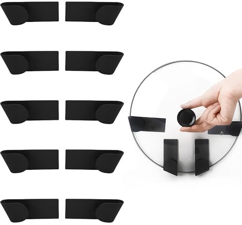 hioseyre 10 Pcs Pan Lid Holders,Adjustable Hanging Saucepan Storage Holder,Hangable Punch-free Saucepan Lid Storage,Pot Lid Organizer for Home Kitchen (Black)
