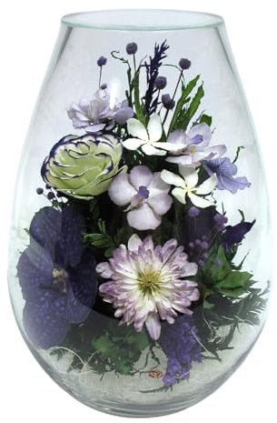 Fiora elegantes Orchideen-Arrangement in Glasvase, konservierte echte Orchideen, 5 Jahre haltbar, ideal für Heimdekoration oder romantisches Geschenk, Lila