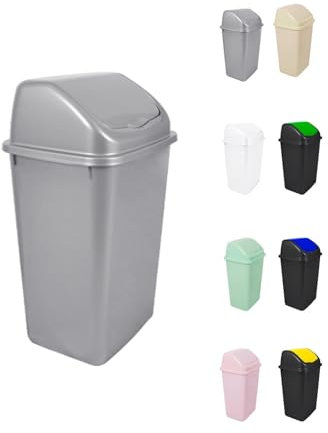 JARDIN202 - Cubo de Basura con Tapadera Basculante - 30/50 Litros - Ideal para Hogar y Oficina | 50 L (Plata)