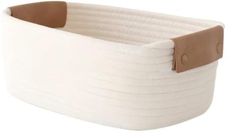 Panier Rangement, Panier de Rangement Salle de Bain, Petit Paniers de Rangement en Corde de Coton Tressé pour Cuisine Chambre, Organisateur Table a Langer (28 x 17 x 11 cm) (Beige, 28 * 17 * 11cm)
