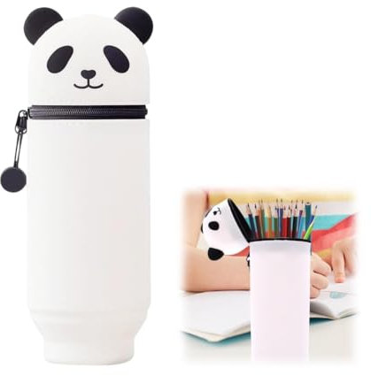 Kawaii Federmäppchen, Federmäppchen Stiftbehälter Kawaii Federmäppchen 2 in 1 aus Weichem Cartoon Stifteetui Silikon Teleskopisch Mäppchen Niedlicher Panda für Kinder Schule Home Office Supplies