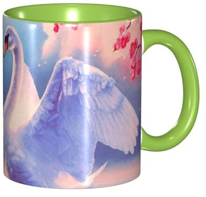 White Swans with Pink Floral Tree Coffee Mug, 330ml Ceramic Mug, Tea Mug, Perfect for Kitchens, Restaurants and Cafes