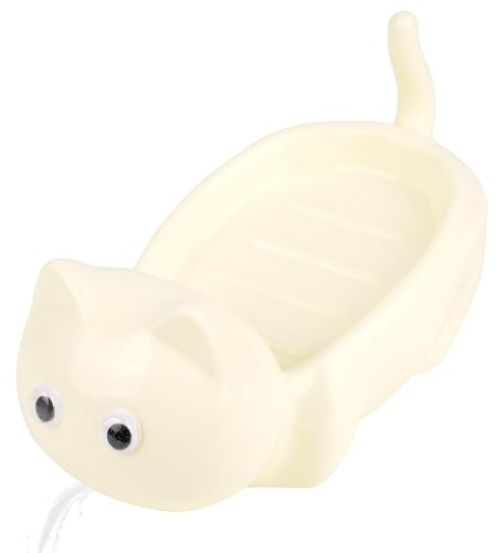 LUWOO Self Draining Soap Holder, Plastic Bar Soap Tray Container with Drainage Hole, Cute Soap Dish Soap Saver for Bathroom, Shower, Kitchen (Cream)