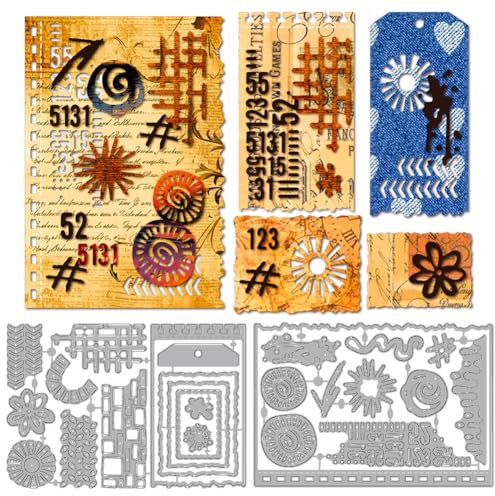 MAYJOYDIY Planned Labels Metall Stanzformen Vintage Gefärbter Tinte Stanzschablonen Ziegelwand Muschel Prägeschablone Cutting Dies für Scrapbooking DIY-Alben Geburtstagskarten