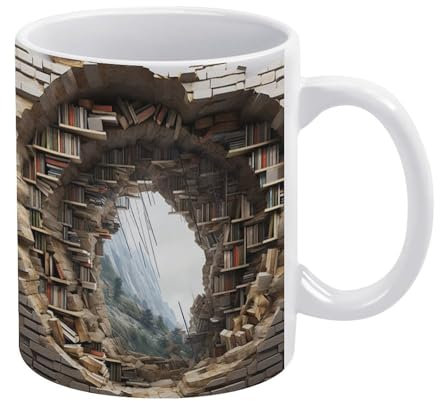 Kaffeetassen Bücherregal 3D Effekt Bücher, Mit Großem Henkel Becher Lustig Tasse Für Muttertag Büro Kollegin 330Ml