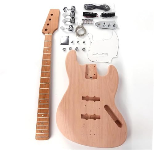 Barilotto Della Chitarra Kit Fai Da Te Per Basso Elettrico Jazz A 4 Corde Manico E Tastiera In Acero Tostato Corpo In Mogano Con Tutti Gli Accessori