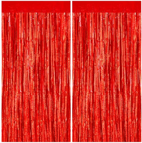 SULOLI 2 Stück Lametta Vorhang,Rot Glitzer Vorhang,Luftschlangen,Vorhang Hintergrund Dekoration für Party Deko Geburtstag Hochzeit Neujahr Halloween Karneval
