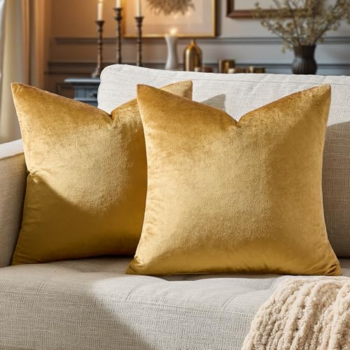 GIGIZAZA 2er Set Goldfarben Kissenbezug Samt Kissenbezüge Dekorative Kissenhülle Sofakissen Zierkissen deko Dekokissen für Wohnzimmer Schlafzimmer Sofa Auto 40cmx40cm