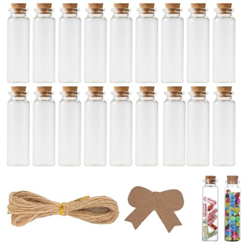 Ksnowqi 20 Pezzi Vasetti Vetro Piccoli 50ml, Bottigliette di Vetro Piccole Decorative, Barattolini con Tappo, Provette Portaconfetti per Gli Invitati al Matrimonio, Decorazione fai da, Portaspezie