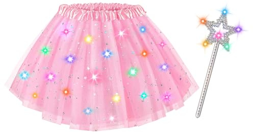 Girls Light Up Tutu Skirt, LED Glow Pink Ballet Tutu Dress and Fairy Wand