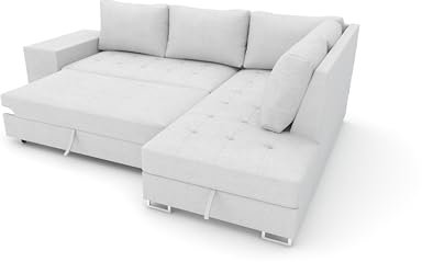 Dako Martha Right-Hand Corner Sofa Bed – 3-Seater with Pull-Out Sleeping Function & Storage – Fabric L-Shaped Sofa – 2 Colour Options (Cream)