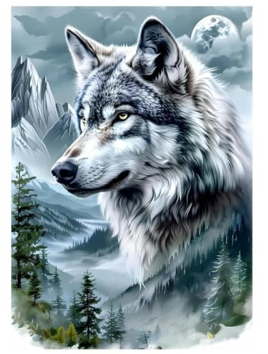 Tomoyuki 5D Diamond Art Painting Kit, Diamond Painting 12x16 (Wolf) | DIY Diamond Painting Pictures, Diamond Rhinestone Crystal Cross Stitch Painting for Children Adults Home Wall Decoration