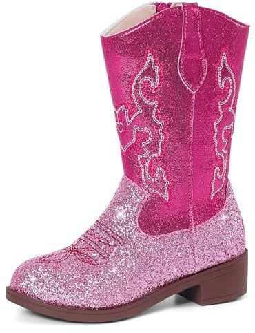MK MATT KEELY Kids Cowgirl Cowboy Boots Girls Glitter Festival Knee High Boots Mid Calf Western Riding Boots