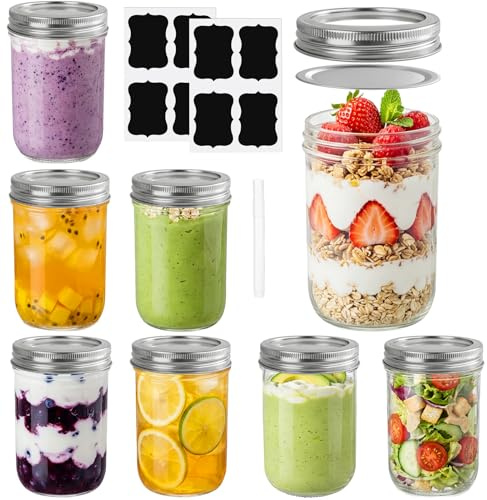 Otauoaea Pack de 8 Tarros de Cristal con Tapa Hermética, 250ml Tarros Mason | Mason Jar, Botes de Cristal, Tarros de Mermelada, Frascos de Vidrio con Tapa Para Avena Nocturna, Conservas, Salsas, Miel