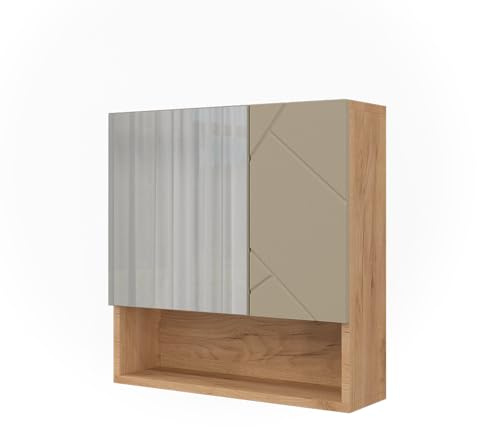 Vicco Badspiegelschrank Irma, Beige, 54 x 55 cm | zur Wandmontage mit Spiegel und offenen Ablageflächen