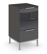 Rauch Möbel Flipp, Nachttisch, Farbe Glas Basalt/Graphit, Maße 40x72x42 cm | Nachtkommode, 3 Schubladen, Soft-Close-Funktion, Griffe und Metallkufe Chrom, für Schlafzimmer, Jugendzimmer, Gästezimmer