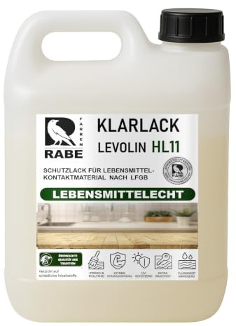 RABE Klarlack Levolin HL11 Matt Lebensmittelecht LFGB + 1935/2004 Versiegelung Möbellack Holz (1, Transparent, 2,5 Liter)