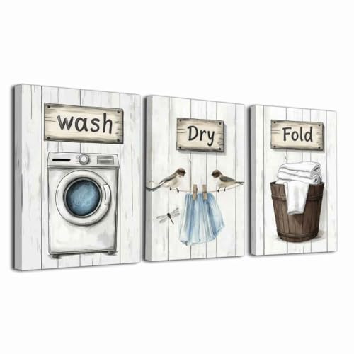 ZXHYWYM 3 Teiliges Leinwandbild Waschküche im rustikalen Landhausstil Wandbild Poster Gemälde Grau Weiß Badezimmerdekoration ((40x60cmx3 Teilig))