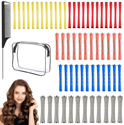 ikBrtaiay 60 Stück 5 Größen Lockenwickler Kurze Haare, 5 Farben Hair Rollers, Dauerwellen Wickler, Haarroller Locken Curler für Damen Männer und Kinder, Haar-Styling-Tools für Langes Mittellanges Haar