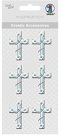 Ursus 564000220 - Kreativ Accessoires, Kreuz 2, silber, 8 Stück, selbstklebend, aus verschiedenen hochwertigen Materialien, zum Dekorieren von Karten und Geschenke
