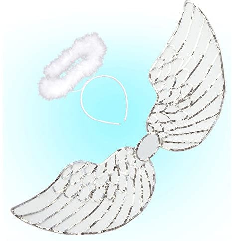 W WIDMANN MILANO Party Fashion 8230A - Verkleidungsset Engel, aus Pailletten, Flügel und Heiligenschein, Weihnachten, Karneval, Mottoparty