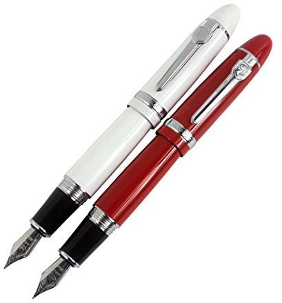 2 Stück Jinhao 159 große Fass Füllfederhalter in 2 Farben (rot, weiß) mit transparentem Stifttasche