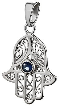 NKlaus Anhänger Hand der Fatima, 925 Sterlingsilber, 20x16mm, 1 Stück | Rhodiniert; blaue Zirkonia