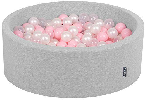 KiddyMoon Bällebad 90X30cm/200 Bälle ∅ 7Cm Bällepool Mit Bunten Bällen Für Babys Kinder Rund, Hellgrau:Rosa/Perle/Transparent