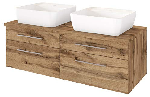 Doppel-Waschtisch Waschplatz Badschrank Handwaschplatz Badmöbel Davos I Wotan Eiche