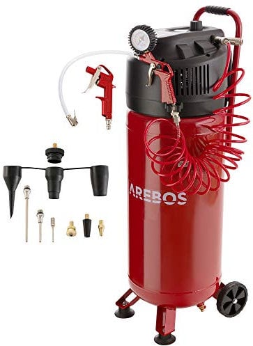 Arebos 50L Druckluftkompressor Kompressor stehend 1500 W 10 bar | inkl. 13-tlg. Zubehör | Wartungsarm | Abschaltautomatik | Extra langer Luftschlauch | ölfrei | Luftkompressor 50 Liter