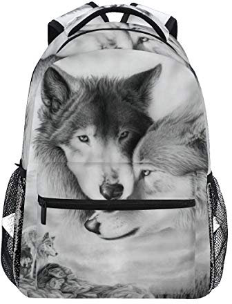 Mnsruu Wolf Studenten Backpack Rucksack für Mädchen Jungen & Kinder Schulrucksack College Reiseeucksack Tagesrucksack für Sport & Outdoor