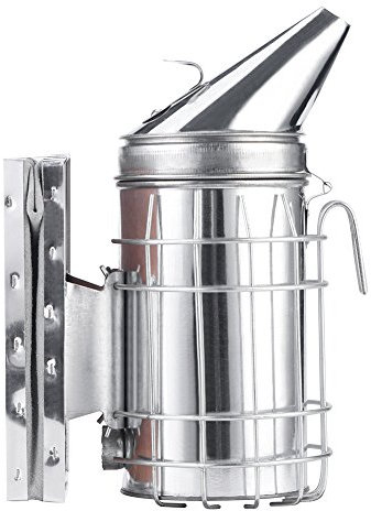 Oumij Bee Smoker, Bee Hive Smoker with Heat Shield Protection Board Iron Beekeeping Equipment, Iron + Leather Bee Smoker