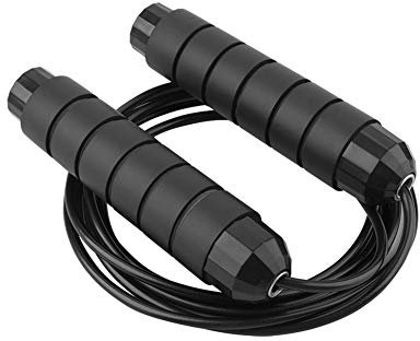 POPOTI Jump Rope, Weighted Jump Rope Adjustable Rope Aerobic Exercise Unisex Tangle-Free Outdoors Sports Skipping Rope Fitness Accessories with Foam Handles (Black, 180g)