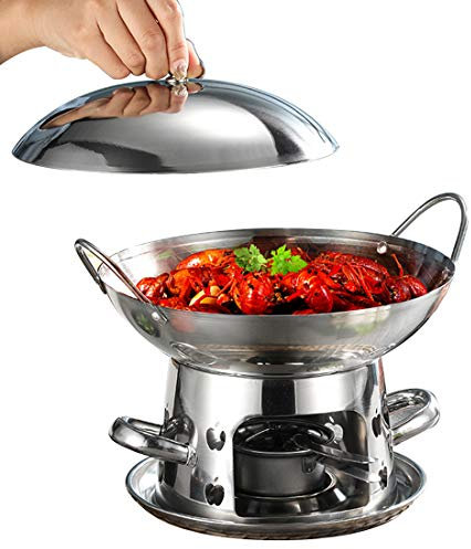 Casserole en acier inoxydable avec réchaud à alcool - Réchaud léger - Réchaud à alcool - Portable - Randonnée - Pique-nique - D23 cm