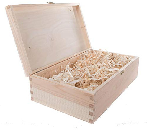 WooDeeDoo 2 Bottles Wine Wooden Box Prefilled with Wood Wool – 36 x 20 x 10.5 cm – Presentation Crate with Removable Divider for Storage Gift Carrier or Personalised Display Case